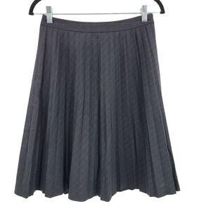 Ann Taylor Loft Pleated Midi‎ Skirt 0 Black Blue Plaid Wool Knee Full Academia